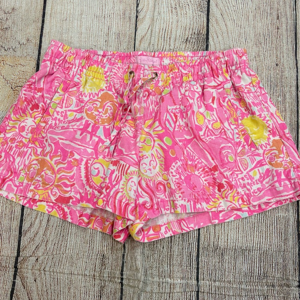 Lilly Pulitzer linen Pink and Yellow Patterned elastic waist Women's Shorts